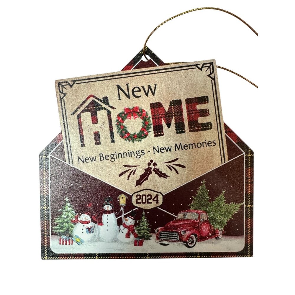 2024 New Home Ornament Wooden Red Green Plaid Christmas Decor Farmhouse Truck